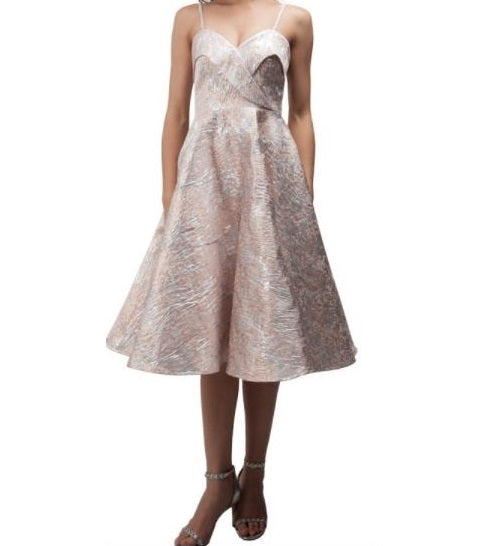 10685 gold/pink brocade vintage style cocktail dress
