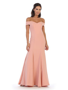 11010 Dusty Rose. Off shoulder, luxury crepe, fit and flare. Size 12