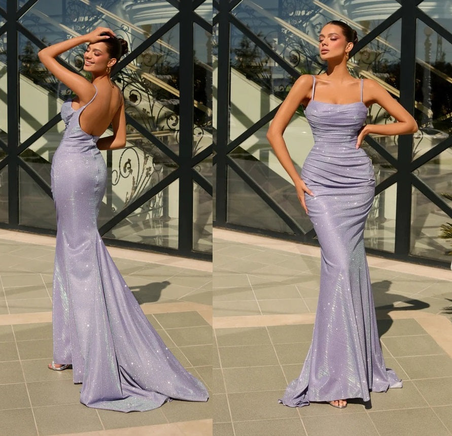 11181 Nicoletta JX4010. Semi fitted. Violet soft sparkle. Modest neckline.