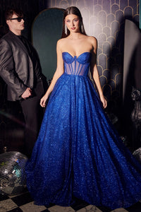 11195R Sparkle royal blue princess ball gown with corset bodice