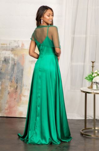 11204 Emerald. A-line satin gown. Split and deep sweetheart. Size 20.