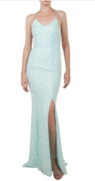 11210 Pale green shimmer sequins. Low lace up back. V neck.