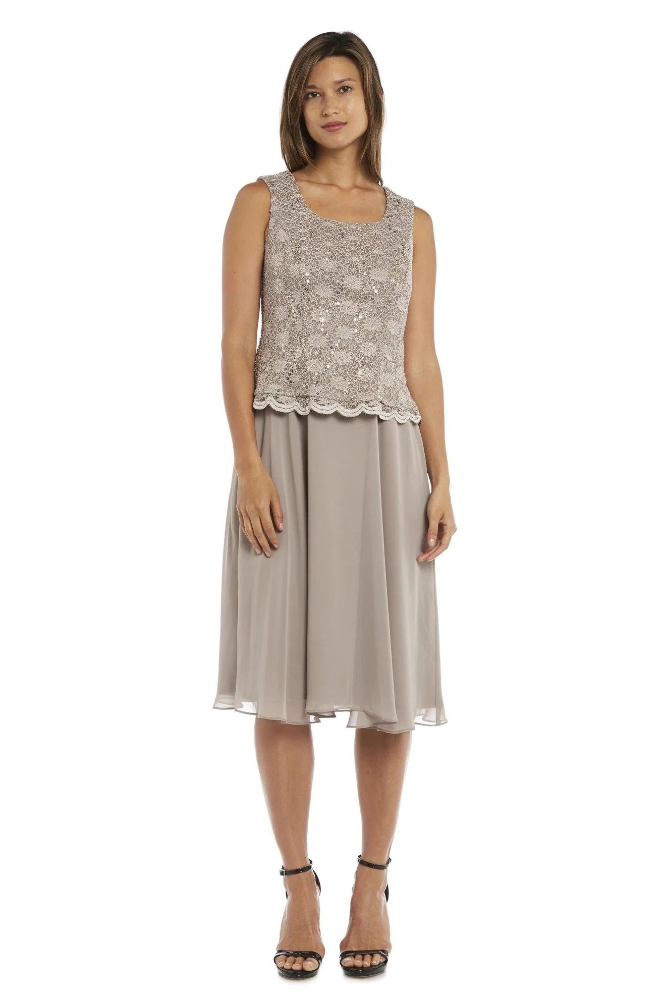 11233 Elegant 2 piece. Mocha with lace bodice and matching jacket. Size 24