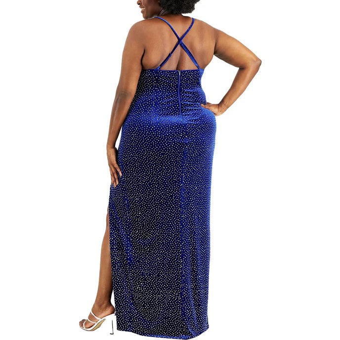 11281. Elegant royal blue velvet. Semi fitted with split.