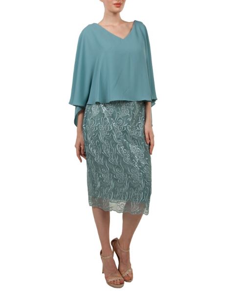 11400 Elegant sage midi with chiffon overtop.