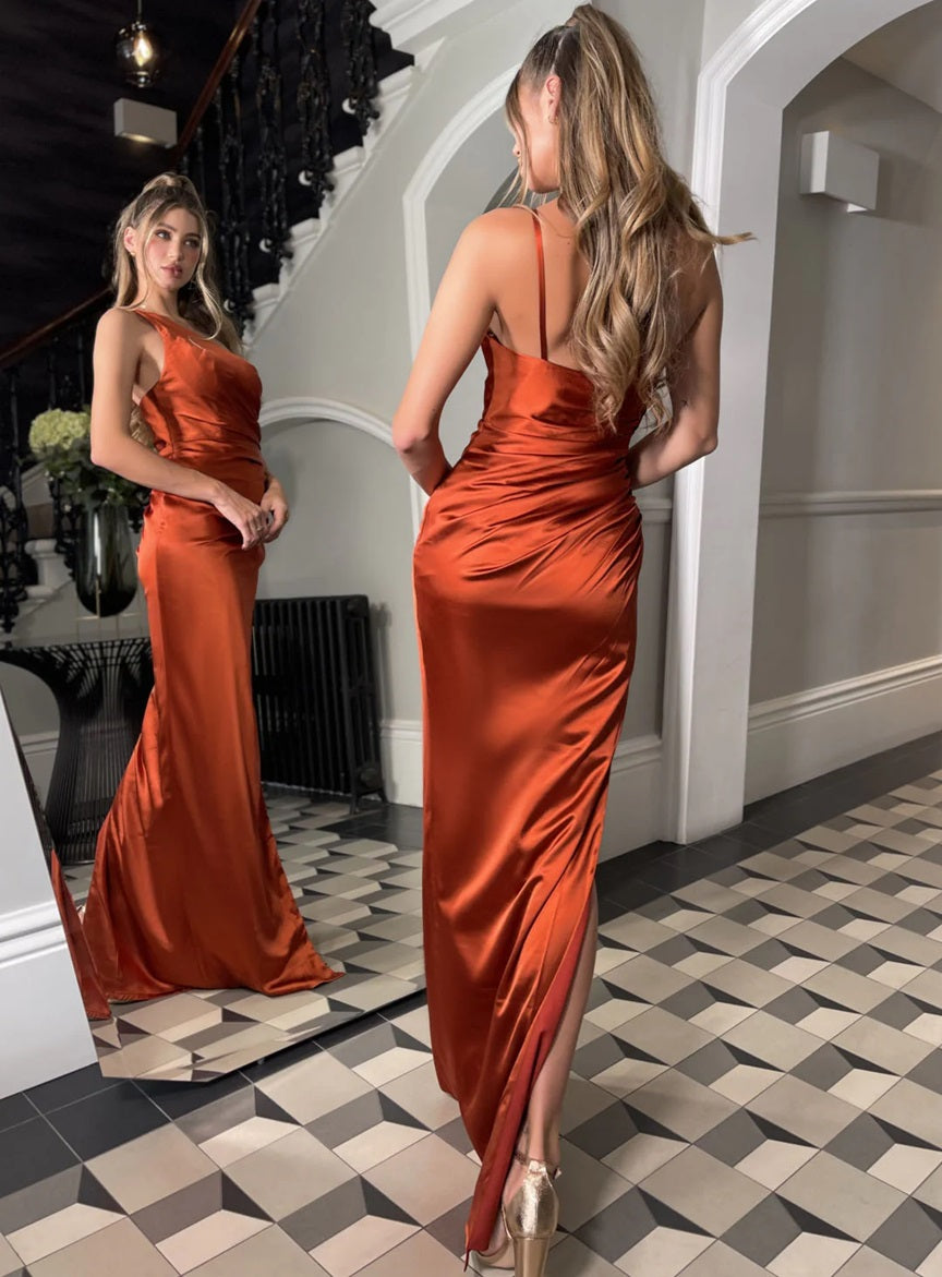 11456 JP141 Rust. One shoulder satin