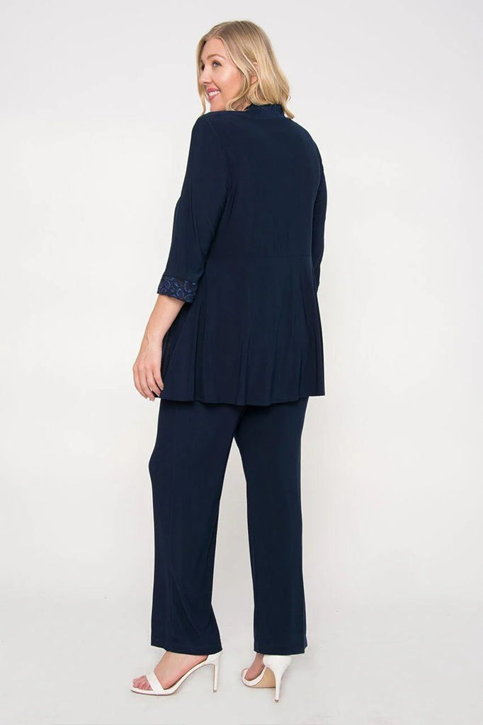 11498 Navy, elegant, pants with matching jacket.