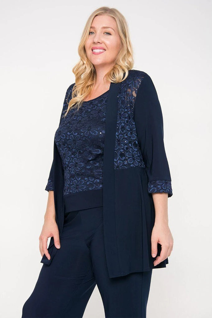 11498 Navy, elegant, pants with matching jacket.