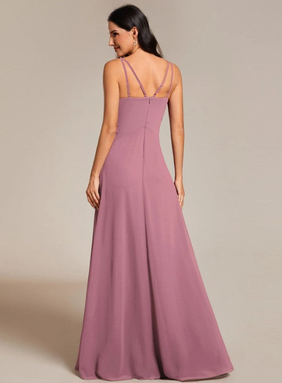 11510 Mauve, chiffon, v neck a line