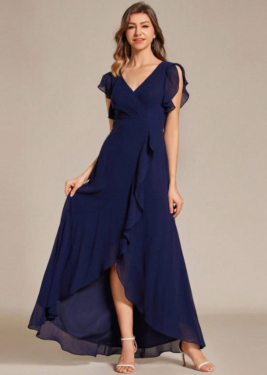 11511 Navy, chiffon, v-neck, event or bridesmaid dress. HIRE