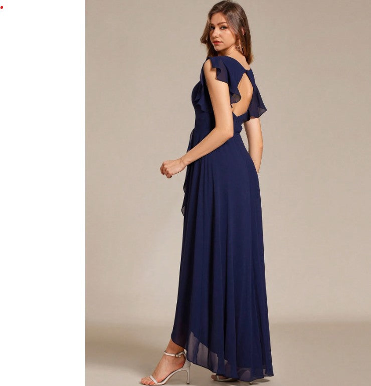 11511 Navy blue chiffon, V-neck, flutter sleeve. Bridal & Ball New Zealand 11511 Navy blue chiffon, V-neck, flutter sleeve. Bridal & Ball New Zealand