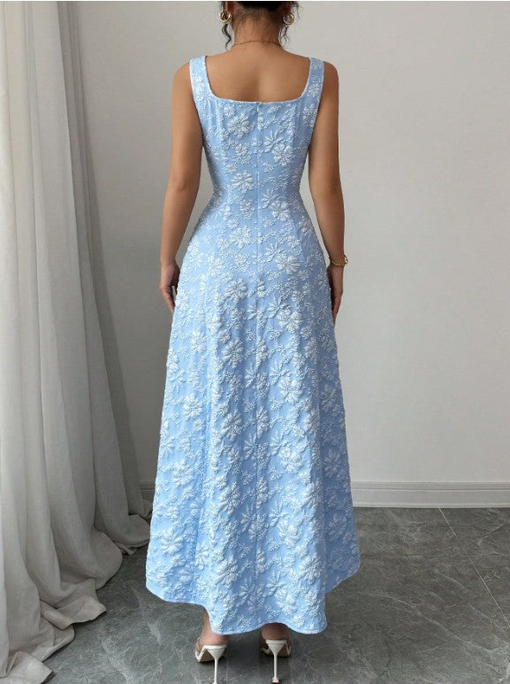 11513 Light blue floral jacquard vintage midi HIRE