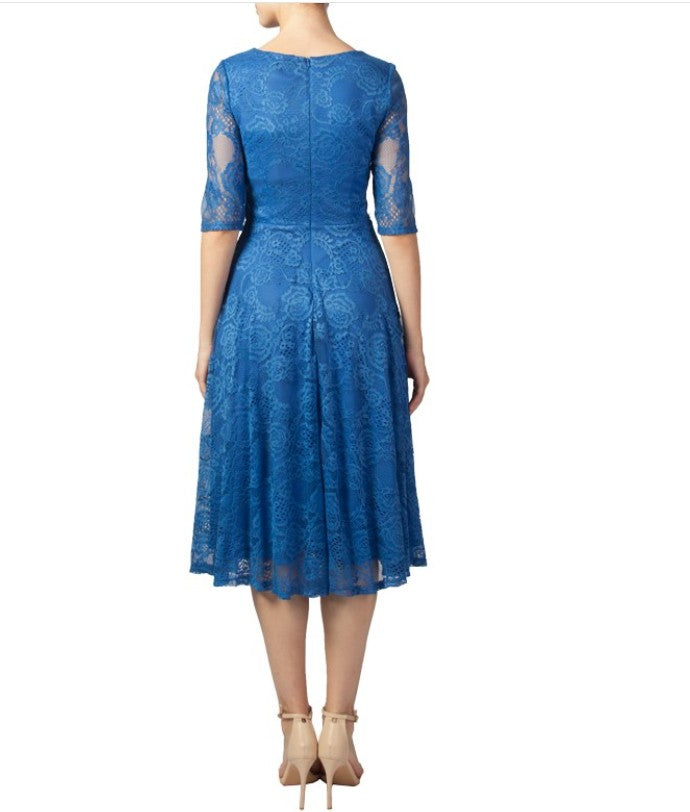 11635 Elegant royal blue lace midi. 3/4 Sleeve