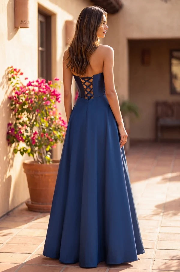 11647 A line stunning navy Mikado satin.