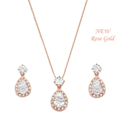 7666 ATHENA COLLECTION - Dazzling Crystal Drop Necklace Set ROSE GOLD