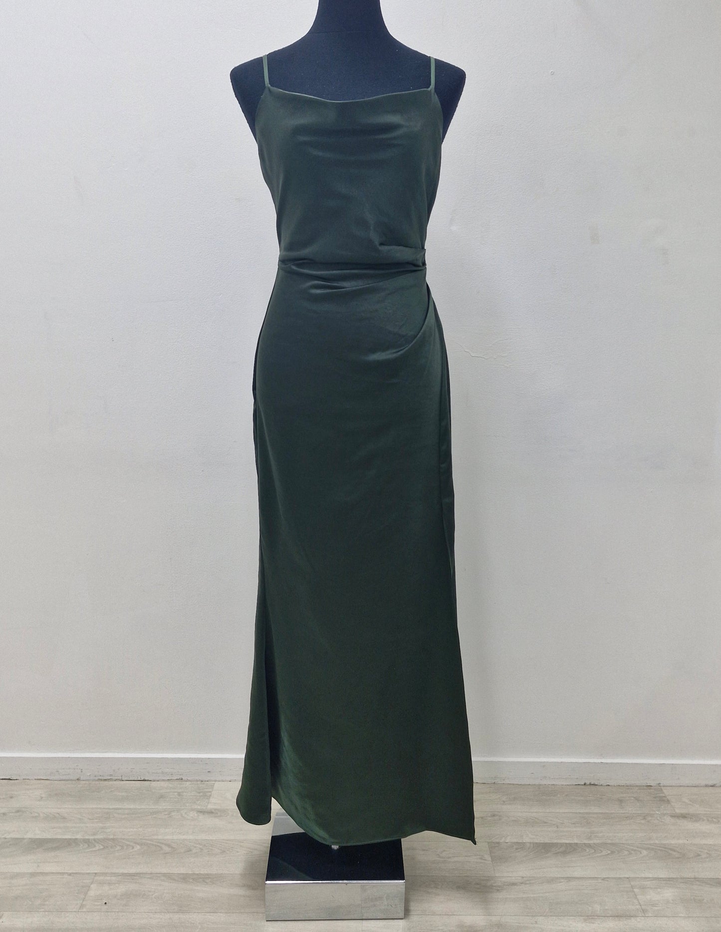 11500 Olive green, soft satin, with cowl neck.