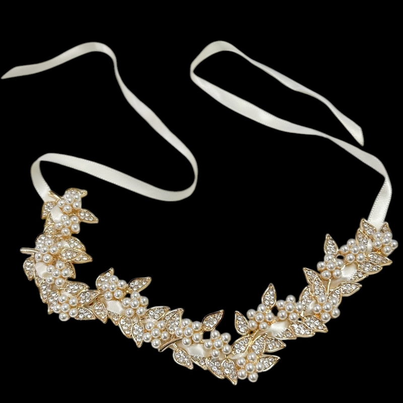 7657 Vintage inspired hair vine - luxe with crystal embellished gold flowers