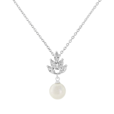 #7650 Vintage inspired ivory pearl drop necklace with high quality cz crystals