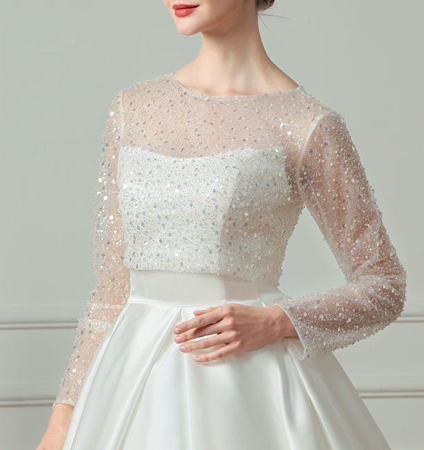 71228 Beautiful, beaded, bridal jacket. Size 10