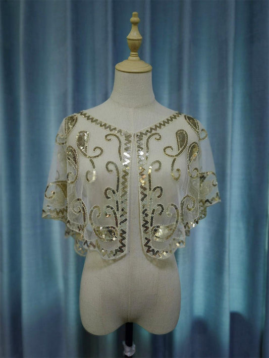 71523 Retro style. Beaded Sequins Cape. Gold.