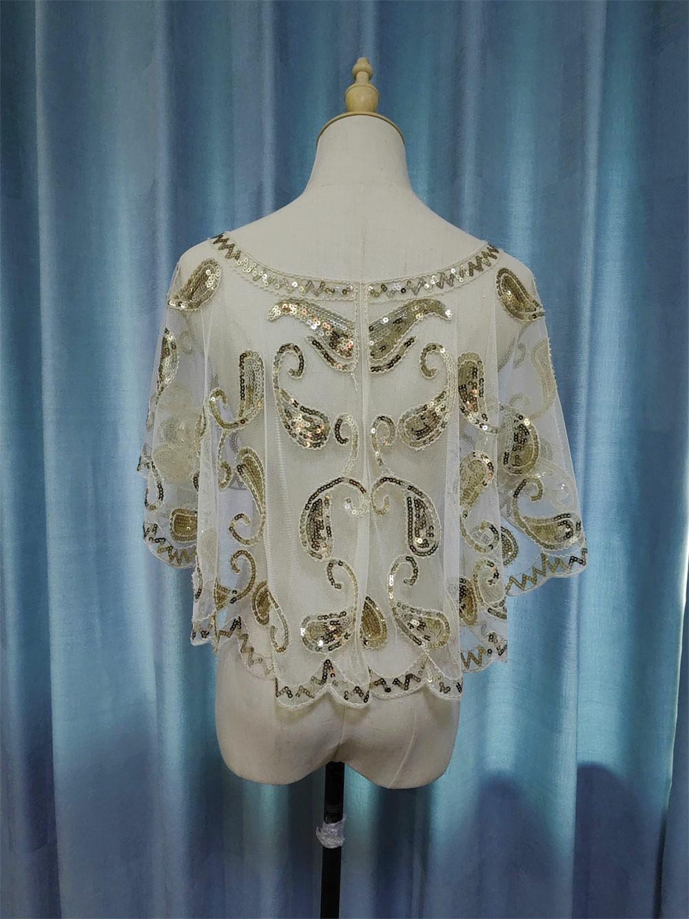 71523 Retro style. Beaded Sequins Cape. Gold.