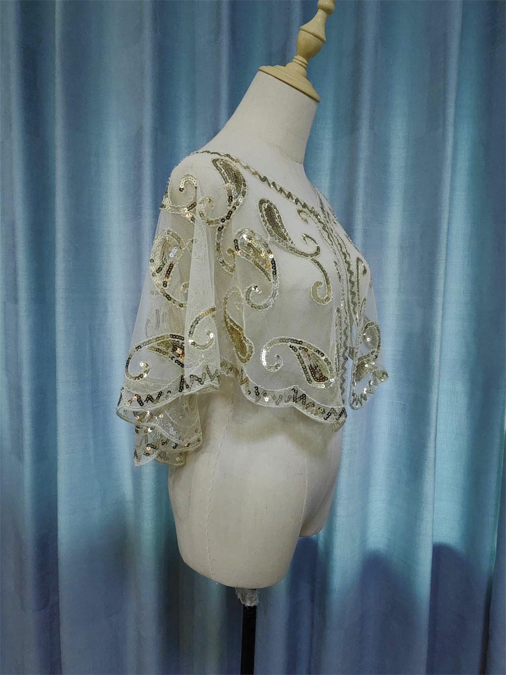 71523 Retro style. Beaded Sequins Cape. Gold.