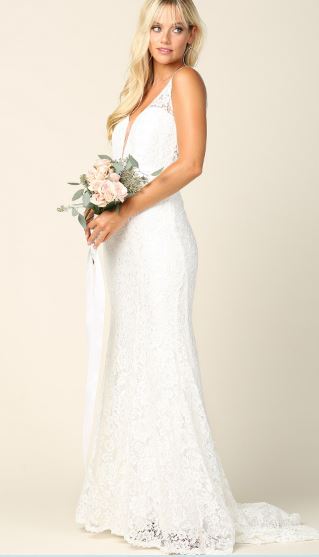 71535 Lace fit and flare with low V back and plunging V front. Size 24