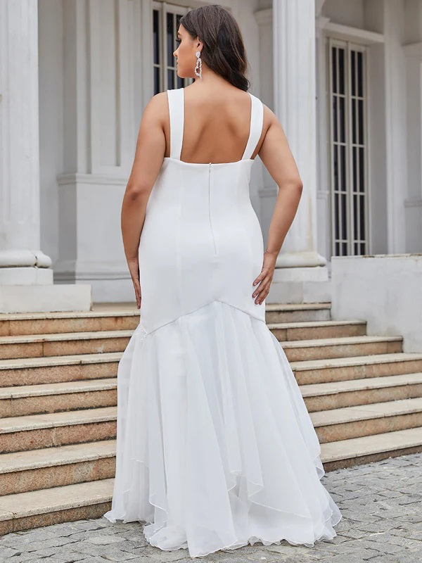 71553 Deep V neck, wide straps. Semi fitted. Soft organza.