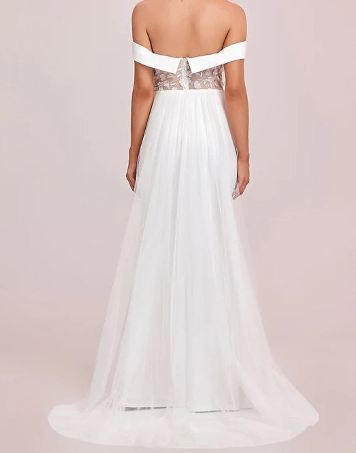 71602 Elegant, flattering, semi fitted,off shoulder.