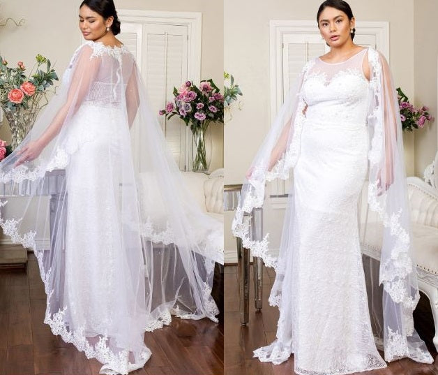 71606C Cape veil. Soft tulle with beautiful wide lace edge