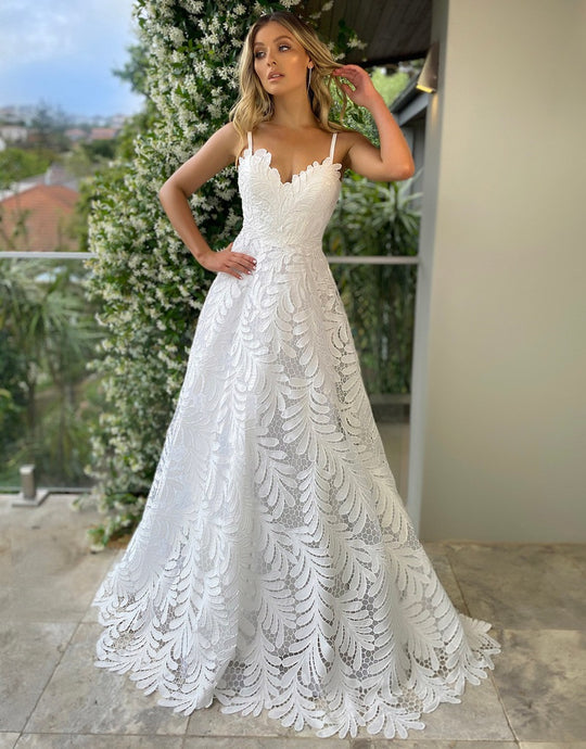 71620 - Beautiful, feminine A line with embroidery anglaise lace detail.