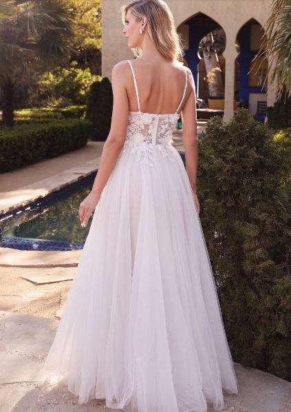 71626 Feminine, tulle A line gown with spagetti straps and beautiful beading