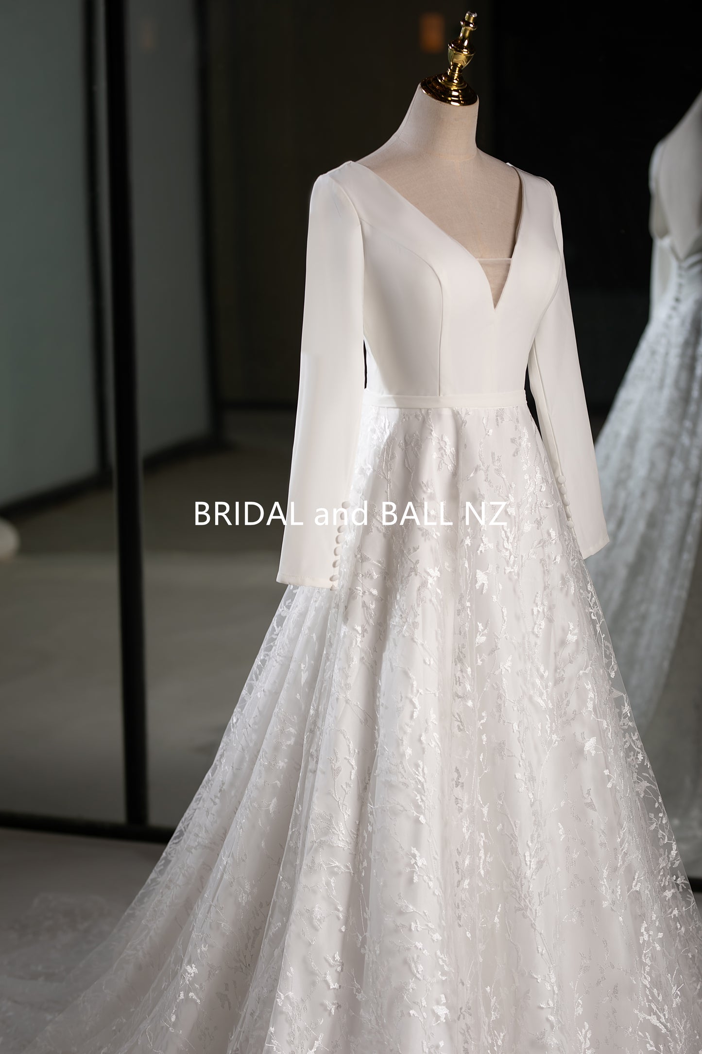 71651- Simple, elegant crepe and lace with long sleeves