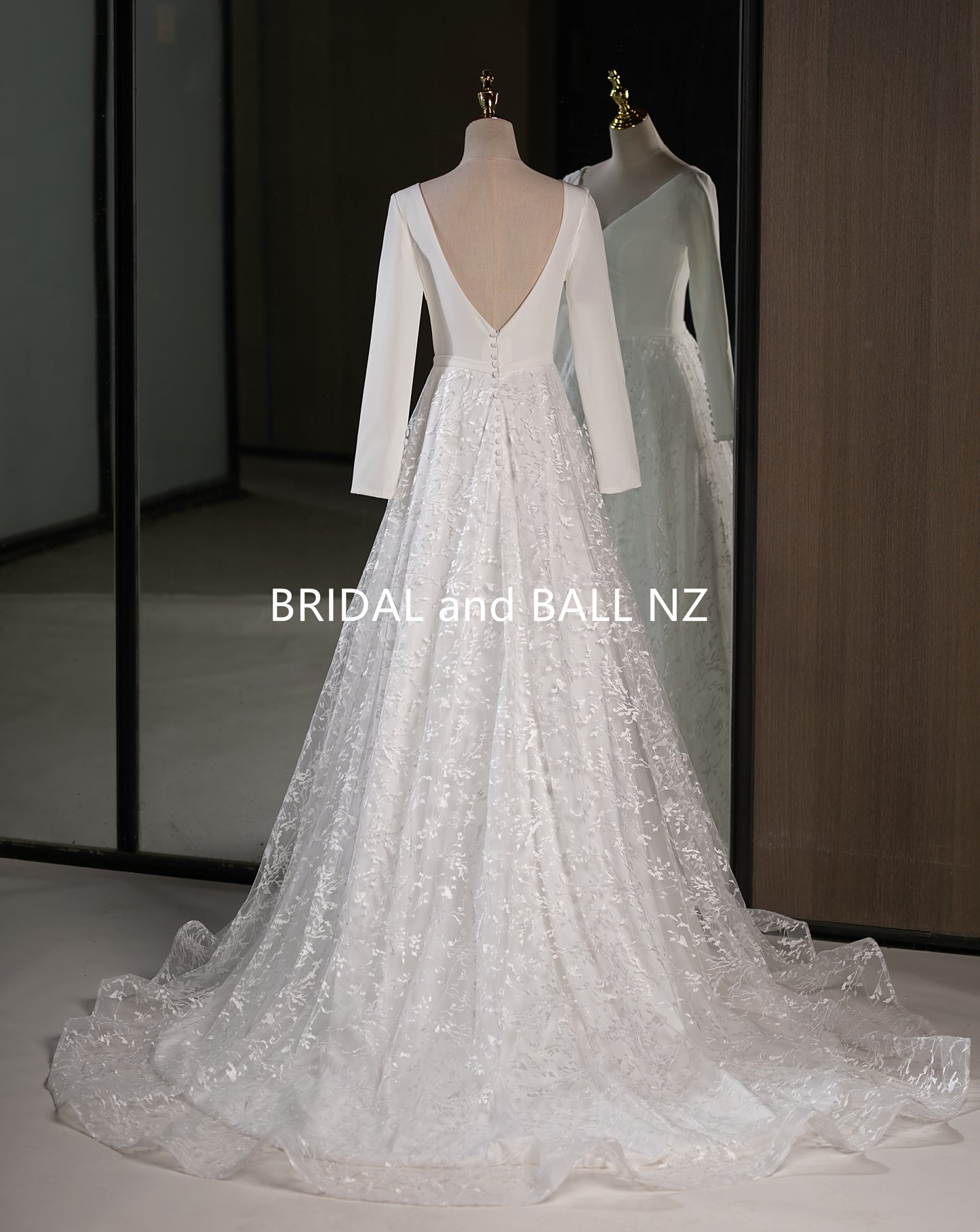 71651- Simple, elegant crepe and lace with long sleeves