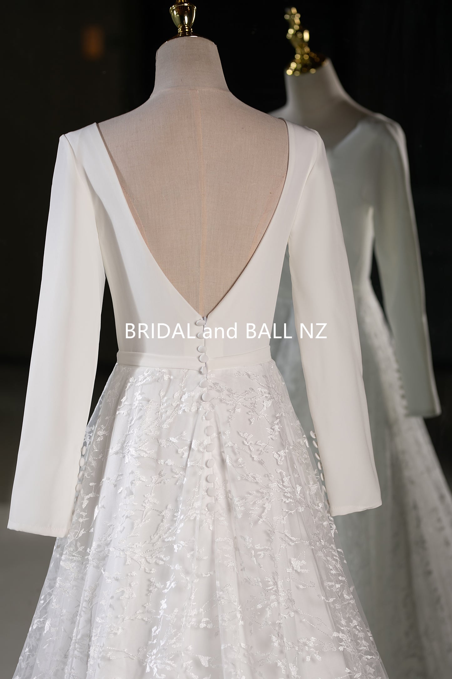 71651- Simple, elegant crepe and lace with long sleeves