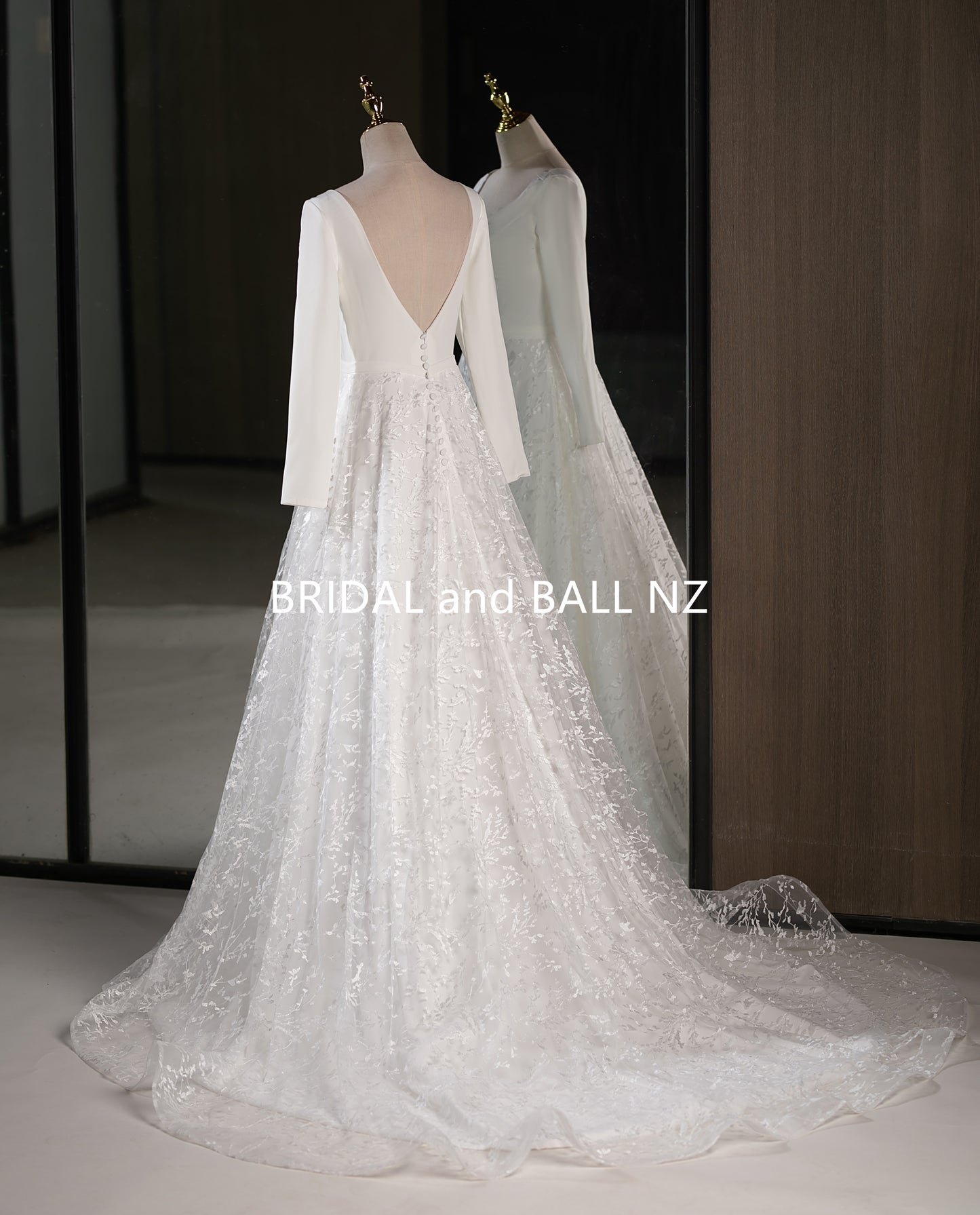 71651- Simple, elegant crepe and lace with long sleeves