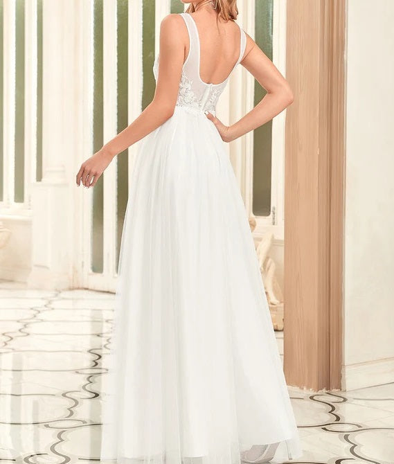 71740 Round neck A line with beaded bodice.