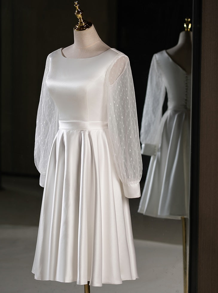 71861- Elegant, long sleeve midi wedding gown.
