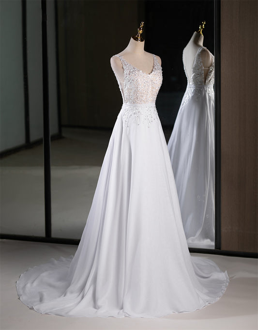 71864 V neckline, Soft chiffon skirt.