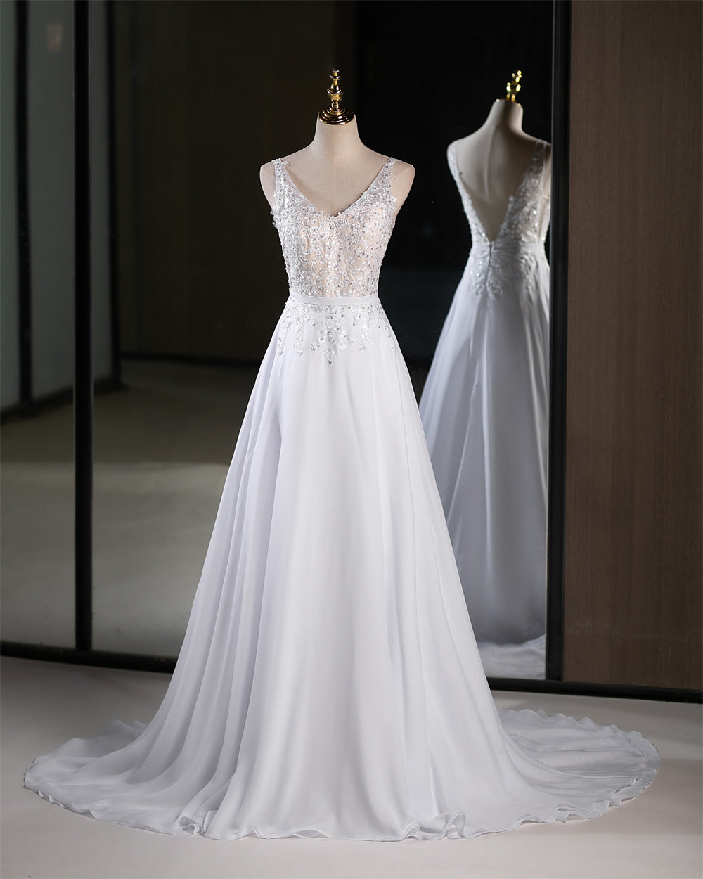 71864 V neckline, Soft chiffon skirt.