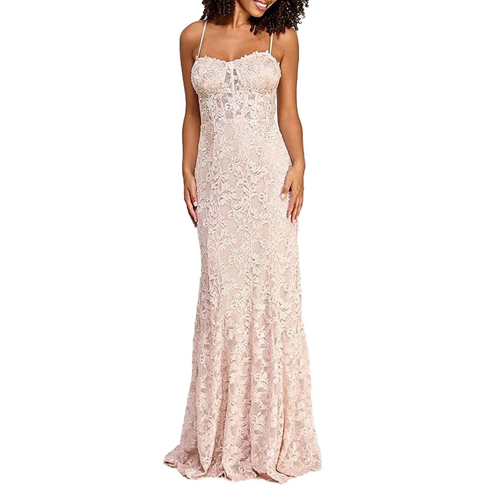 71985 Elegant fitted blush lace