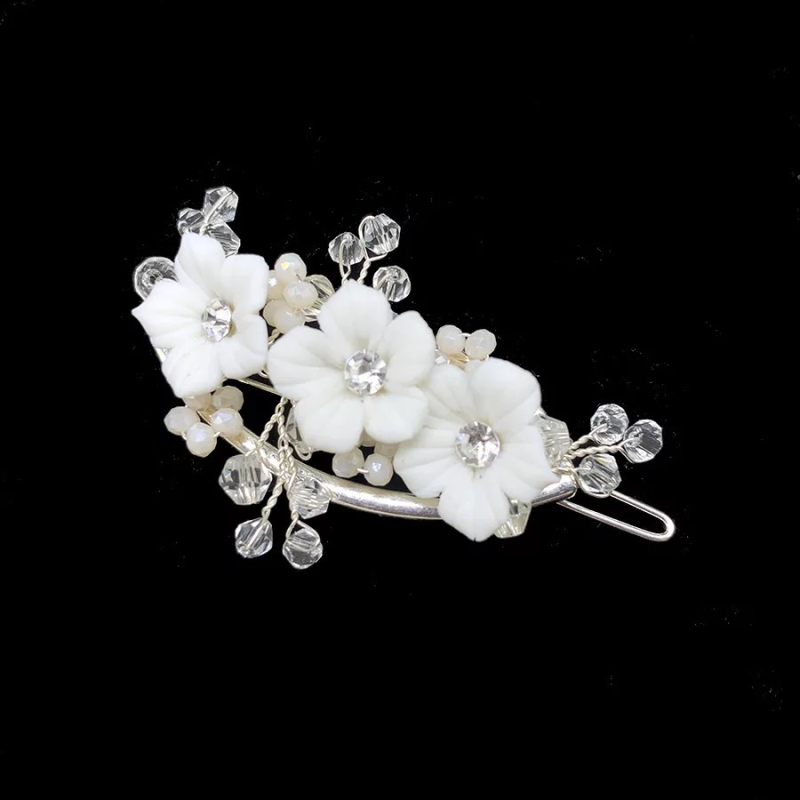 7654 Luxe hair clip. Hand painted porcelain flowers. High quality crystals.
