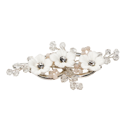 7654 Luxe hair clip. Hand painted porcelain flowers. High quality crystals.