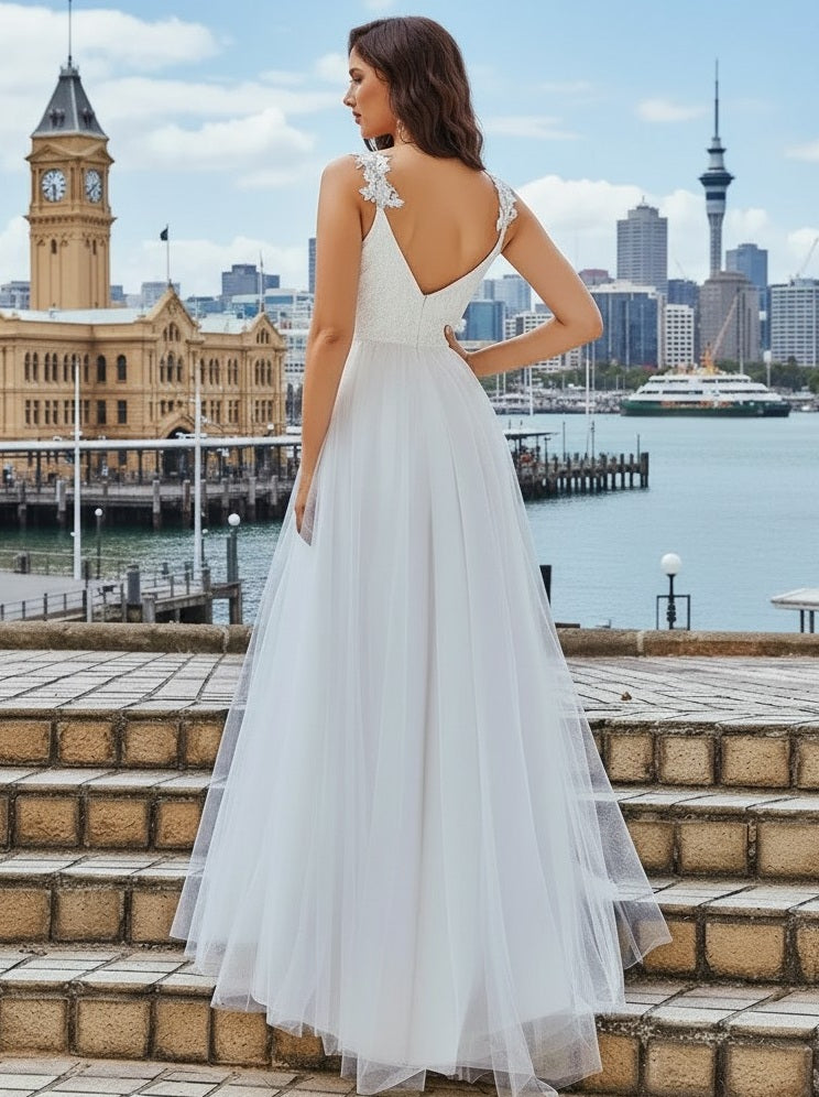 72080 Sweetheart neck line with lace bodice.