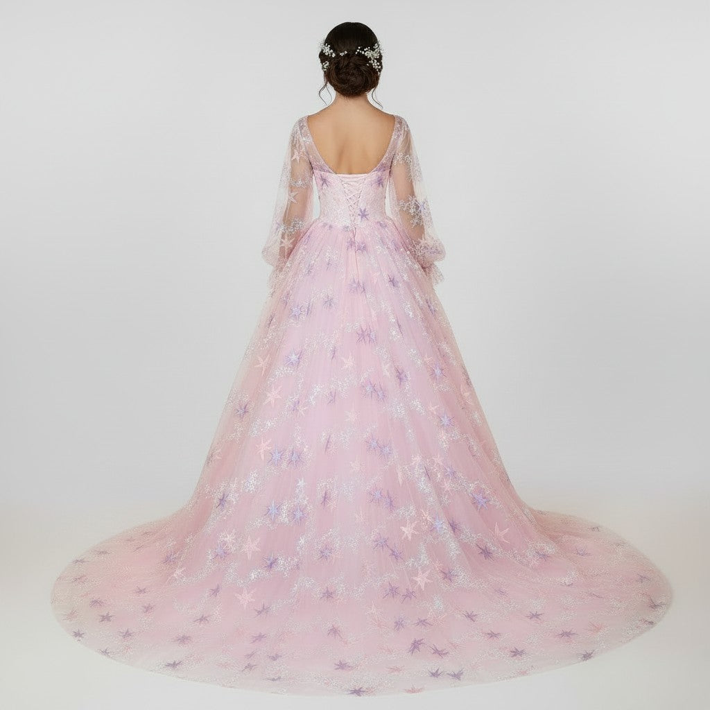 72151 Feminine, alternative, pink wedding dress. Sleeves