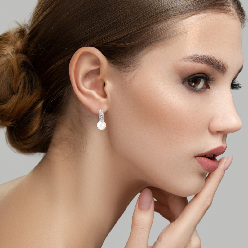 7669 CUBIC ZIRCONIA COLLECTION - CHIC PEARL DROP EARRINGS