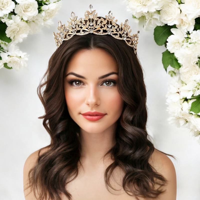 7663 Regal Crystal Tiara. Embellished with clear-cut crystals in a radiant gold finish