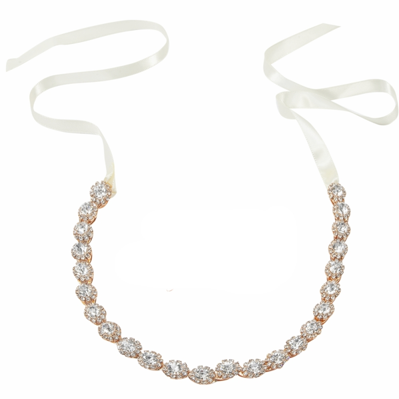 BBB18 Belt made of soft ivory satin ribbon with diamante