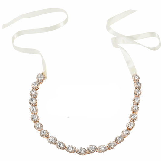 BBB18 Belt made of soft ivory satin ribbon with diamante