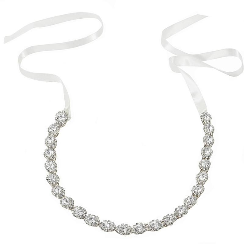 BBB19 Belt made of soft ivory satin ribbon with diamante.